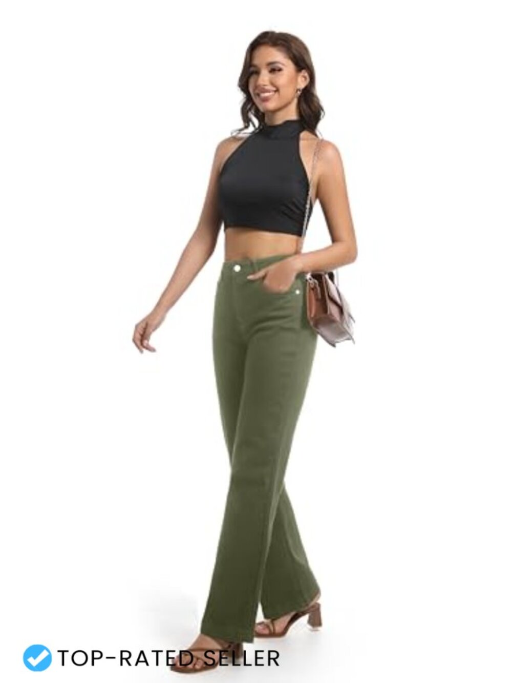 Women's High Waisted Straight Leg Stretchy Jeans Tummy Control Wide Leg Casual - Picture 3 of 4